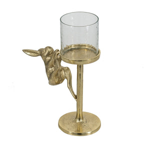 Gold Rabbit Pillar Candle Holder with Glass Hurricane Shade - Clear, Gold