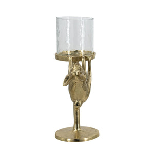 Gold Rabbit Pillar Candle Holder with Glass Hurricane Shade - Clear, Gold