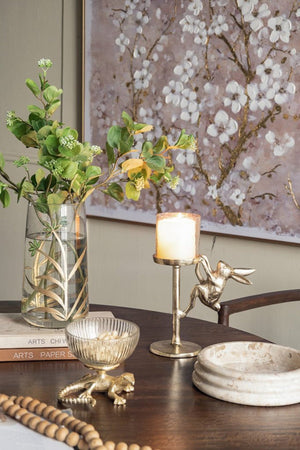 Gold Rabbit Pillar Candle Holder with Glass Hurricane Shade - Clear, Gold