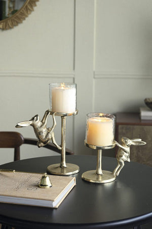 Gold Rabbit Pillar Candle Holder with Glass Hurricane Shade - Clear, Gold
