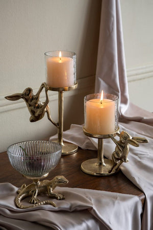 Gold Rabbit Pillar Candle Holder with Glass Hurricane Shade - Clear, Gold