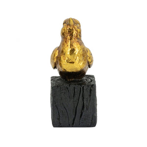 Gold Resin Songbird Sculpture with Feather Detailing - Black Faux Branch