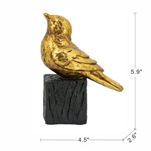 Gold Resin Songbird Sculpture with Feather Detailing - Black Faux Branch