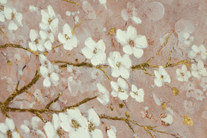 Hand-Painted Cherry Blossom Canvas Wall Art with Subtle Gold Accents - Multicolor