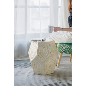 Hexagonal Capiz End Table with Contemporary Design - Cream Yellow