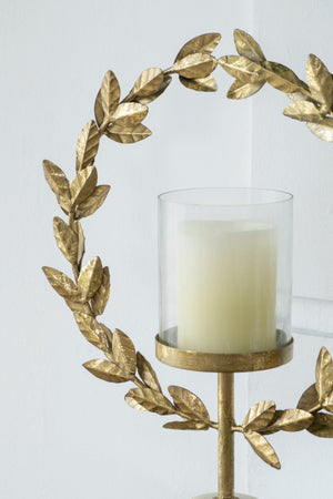 Iron Floral Hurricane Table Lamp with Marble Base - Gold & White