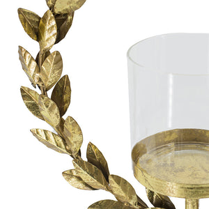 Iron Floral Hurricane Table Lamp with Marble Base - Gold & White