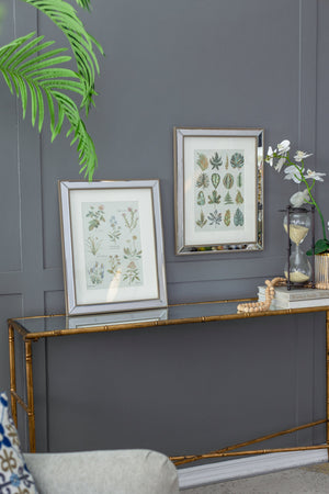 Liana Mirror Framed Wall Art Set with Botanical Designs - Golden Tint