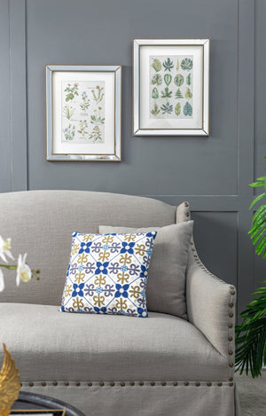 Liana Mirror Framed Wall Art Set with Botanical Designs - Golden Tint
