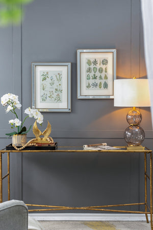 Liana Mirror Framed Wall Art Set with Botanical Designs - Golden Tint