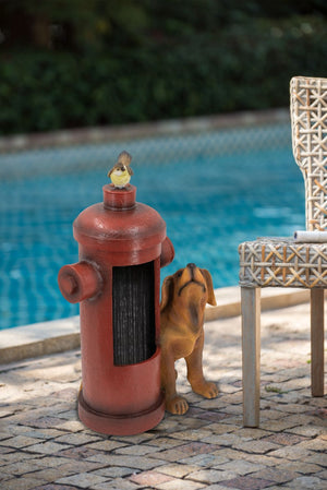 Red Fire Hydrant Water Fountain with Dog and Bird Accents - Red