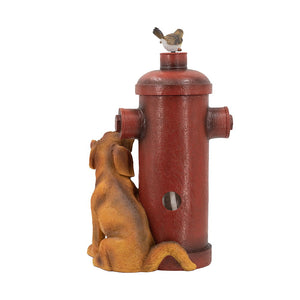 Red Fire Hydrant Water Fountain with Dog and Bird Accents - Red