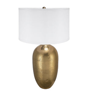 Round Aluminum Table Lamp with White Fabric Shade - Gold