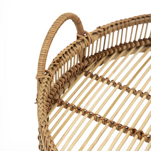 Round Bamboo Woven Trays with Handles - Set of 3 - Brown