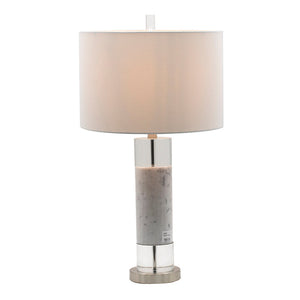 Sculpted Marble & Crystal Cylinder Table Lamp with White Drum Shade - White