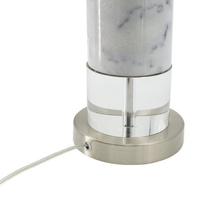Sculpted Marble & Crystal Cylinder Table Lamp with White Drum Shade - White