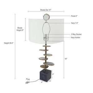 Smoke Agate-Slice Table Lamp with Marble Base - Genuine Agate