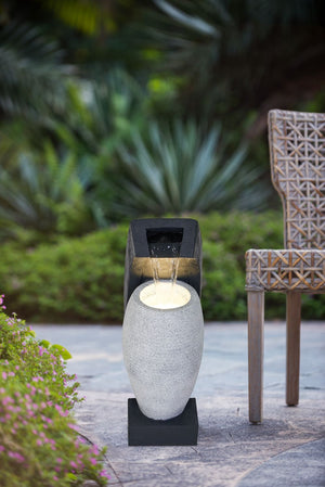 Water Fountain with Vase Design and Integrated Light & Pump - Polyresin