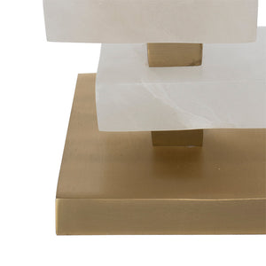 White and Gold Alabaster Table Lamp with Fabric Drum Shade - 15" W x 15" D x 26.7" H