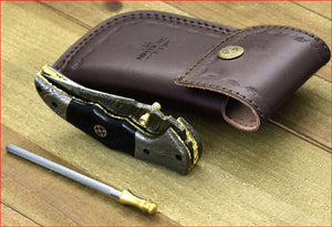 Exodus Gentleman's Knife with Sheath & Bull Horn Handle and Knife Sharpener - TRAPSKI