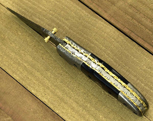 Exodus Gentleman's Knife with Sheath & Bull Horn Handle and Knife Sharpener - TRAPSKI