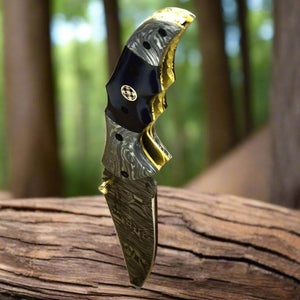 Exodus Gentleman's Knife with Sheath & Bull Horn Handle and Knife Sharpener - TRAPSKI