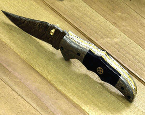 Exodus Gentleman's Knife with Sheath & Bull Horn Handle and Knife Sharpener - TRAPSKI