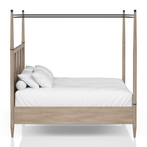 Queen Canopy Bedroom Set With A 2 Drawer Nightstand A Dresser With Poster Mirror And A Door Chest - Sand