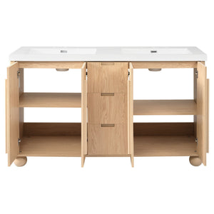 Double Sink Bathroom Vanity With Sinks, Soft Close Doors & 3 Drawers - Wood