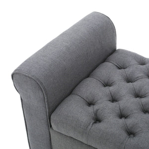 Hayes Contemporary Armed Storage Bench with Rolled Arms and Button Tufting