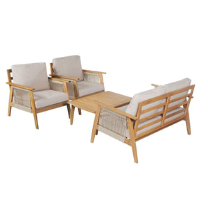 Outdoor 4pc Acacia Wood and Rope Sectional Patio Sofa Set