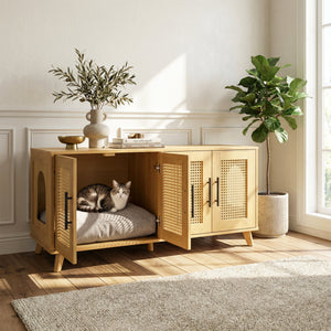 Myra Indoor Premium Rubber Wood Cat Cabinet with Plush Cushion
