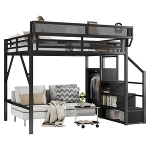 Loft Bed With Storage Shelves, Wardrobe