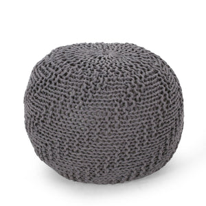 Hazel Modern Knitted Cotton Yarn Round Pouf - Dark Gray
