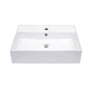Modern Ceramic Rectangular Wall Mounted Bathroom Sink With Faucet Hole & Overflow