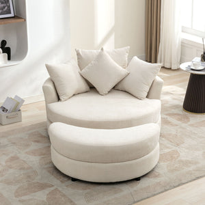 360° Swivel Accent Barrel Chair With Storage Ottoman & 4 Pillows, Modern Leisure Chair Round Accent For Living Room