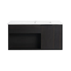 Wall Mounted Floating Bathroom Vanity With Open Shelf & Soft Close Door