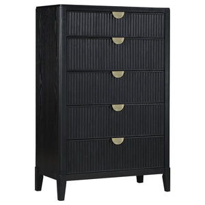 California King 5 Piece Bedroom Set With Fluted Detailing - Black