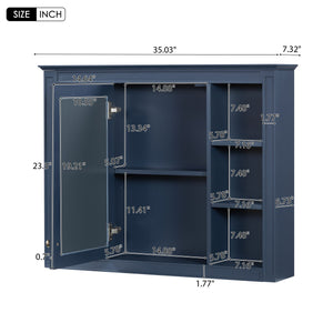 Wall Mounted Medicine Cabinet With Mirror, Storage Cabinet Featuring 6 Open Shelves And Adjustable Interior