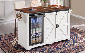 K&K 72" Farmhouse Kitchen Island with Fridge Storage Space
