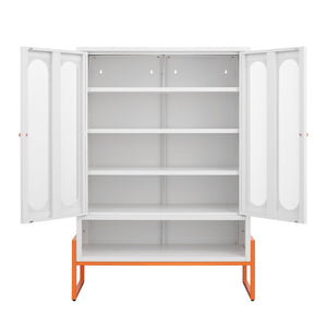 Modern Metal Shoe Cabinet With DoublebSided Doors And Adjustable Partitions