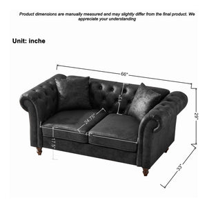 Chesterfield Loveseat, High Tech Fabric Roll Armrest