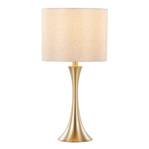 Lenuxe 24" Contemporary Metal Table Lamps in Gold with Linen Shades - Set of 2