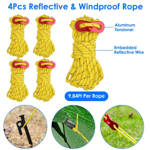 Tent Stakes Camping Hammer Tent Pegs Set Camping Accessories Kit with 9.84FT Reflective Ropes for Camping Hiking Canopy