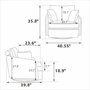 40.55''W Swivel Accent Chair with 2 Throw Pillows