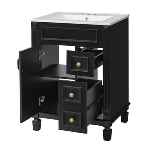 Bathroom Vanity With Sink, Compact Cabinet & 2 Drawers And Adjustable Shelf