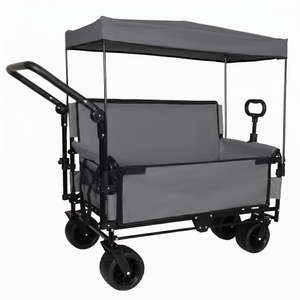 3-in-1 Folding Wagon Cart with Bench Seat, Canopy & Storage