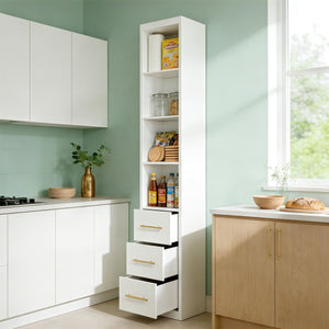 Tall Storage Cabinet With 3 Drawers For Bedroom - White