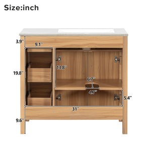 Bathroom Vanity, 2 Soft Close Doors, 3 Soft Close Drawers, Adjustable Shelf - Wood