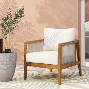 Outdoor Club Chair (Set of 1) - Acacia Wood Frame with Rope Back